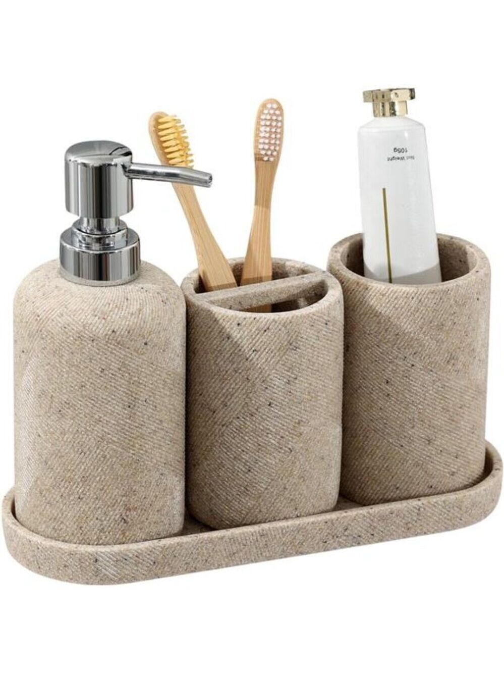 Bathroom Accessories Set 4 Pieces Soap Dispenser Toothbrush Holder Vanity Tray